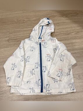 Balabala Kids White Hooded Jacket with Blue Zip - Playful Animal Print